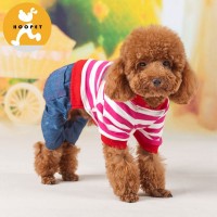 White and red striped denim pet jumpsuit sailor dog clothes wholesale