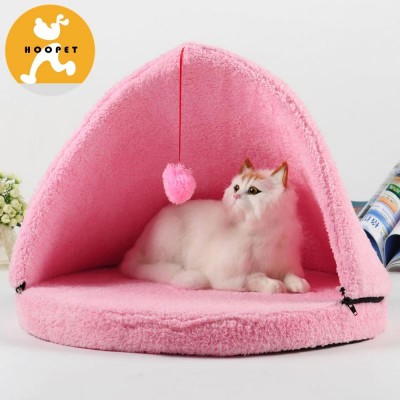 Princess pink fur dog bed cat funny house with hanging ball