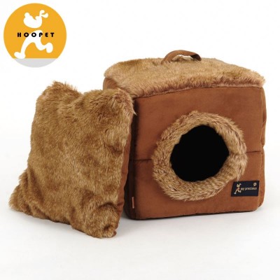 Hot Sell luxury fake fur brown cubic covered dog beds and cat house pet products