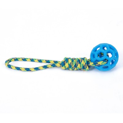 Rubber Ball Cotton Rope Two Color Dog Food Puzzle Toy